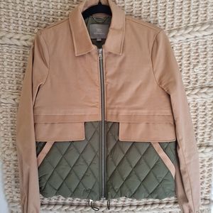SOIA & KYO Color Block Quilted Jacket Womens Small Green Tan